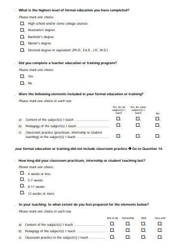 10+ Teacher Questionnaire Templates in PDF | MS Word | MS excel