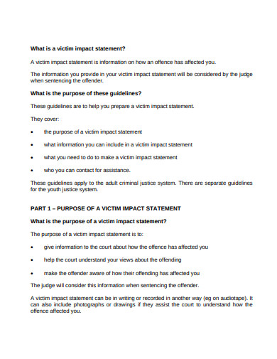 Victim Impact Statements Examples   Sample Victim Impact Statement Template 