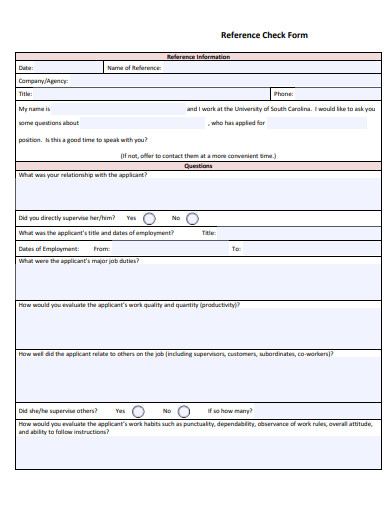 satff reference check form template