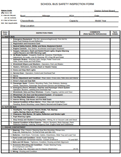 school bus safety inspection form template