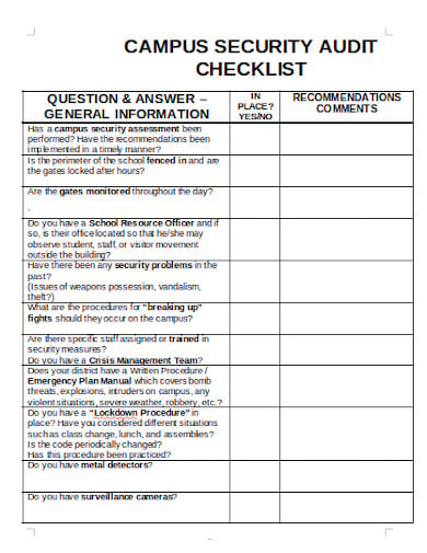 school campus safety audit checklist