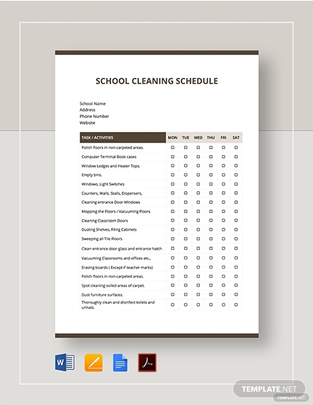 school cleaning schedulee