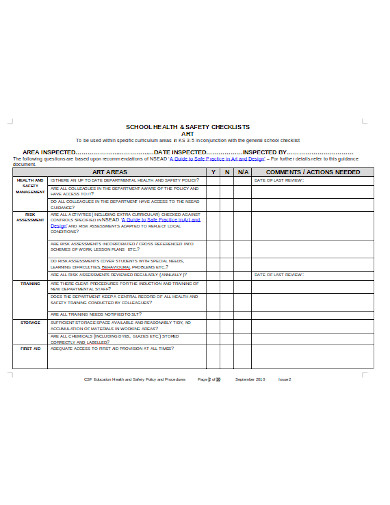 school curriculum areas safety audit checklist