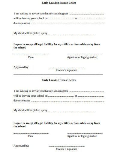 school early leaving excuse letter template