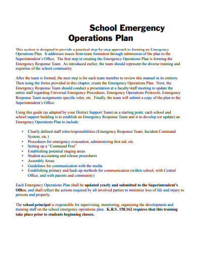 11  School Emergency Operations Plan Templates in PDF DOC