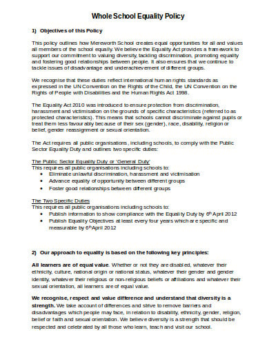 11+ School Equality Policy Templates in PDF | DOC