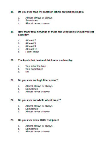 9 Food Survey Questionnaire Templates In Pdf Ms Word Pages Google Docs Free Premium Templates
