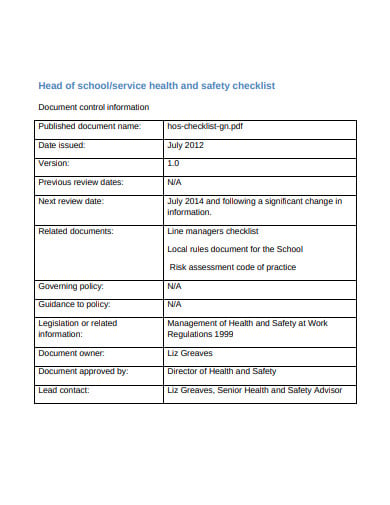 school health safety audit checklist