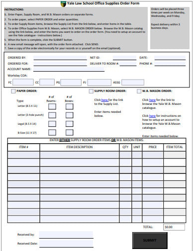 school office order form template