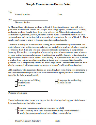 school permission excuse letter template