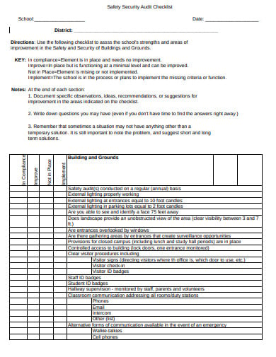 school safety audit checklist example