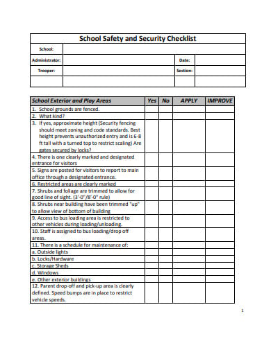 school safety security audit checklist