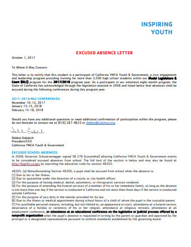 school youth excused absence letter template