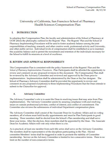 school of pharmacy compensation plan template