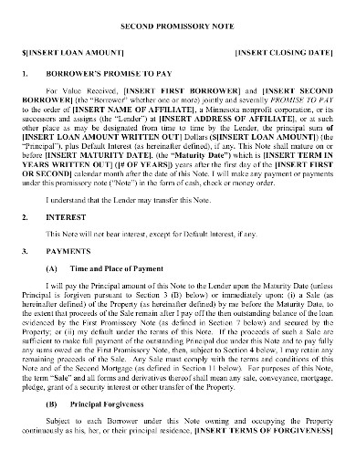 second mortgage promissory note