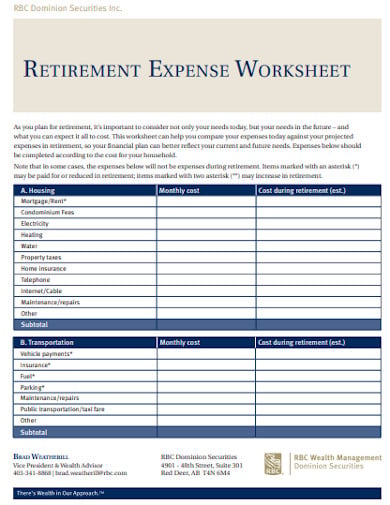 11+ Retirement Expense Worksheet Templates in PDF | DOC | Free