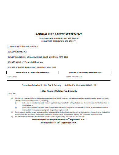 security annual fire safety statement template