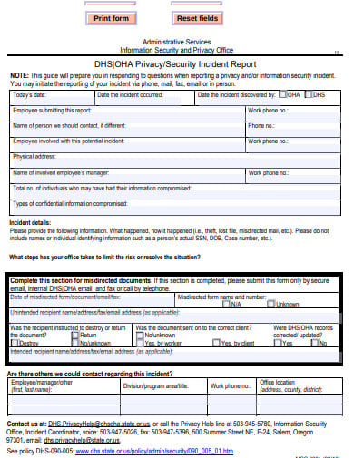 security privacy office incident report form template