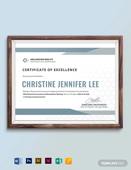 simple certificate of excellence template