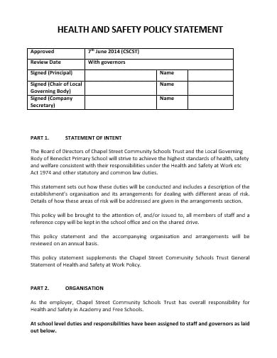 simple health and safety statement template
