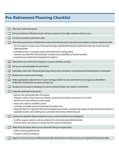 10+ Retirement Planning Checklist Templates in PDF | DOC | Free