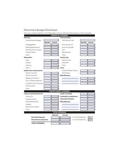 simple retirement monthly budget worksheet template