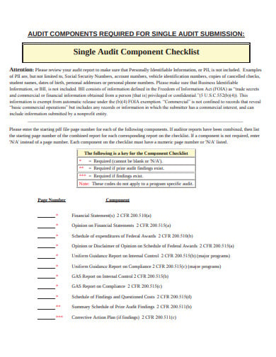 single it audit component checklist template