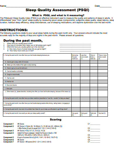 sleep quality assessment questionnaire template