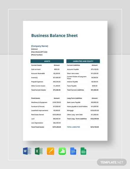 small business balance sheet template