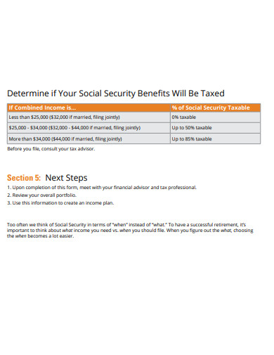 social security benefit taxable income calculator template