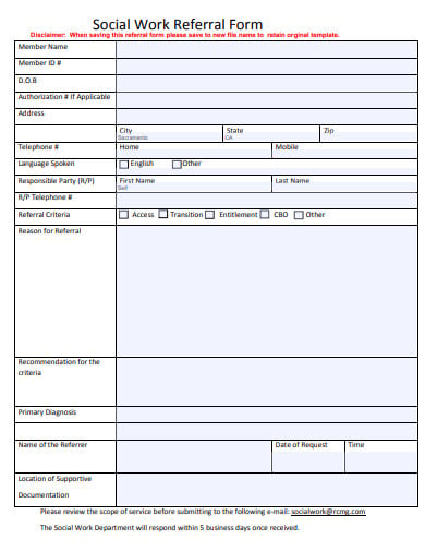 social work referral form template