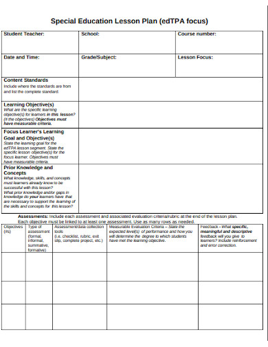 special education weekly lesson plan template