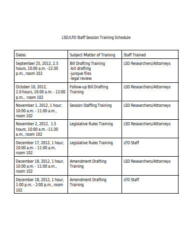 staff session training schedule