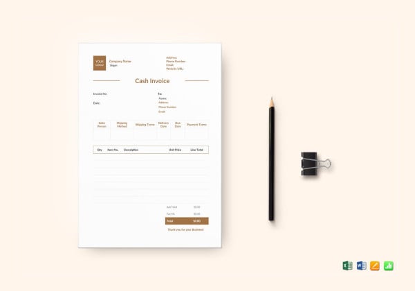 standard cash invoice template