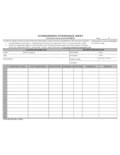 standard employee attendance sheet