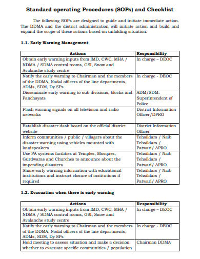 standard operating procedures and checklist template