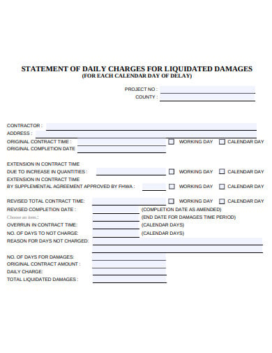 statement of damages daily charges form template