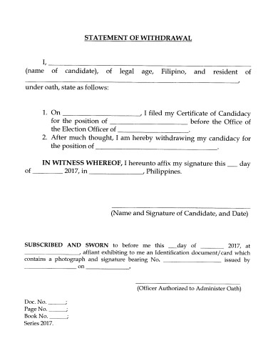 statement of withdrawal form template