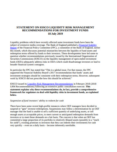 statement on liquidity risk management template