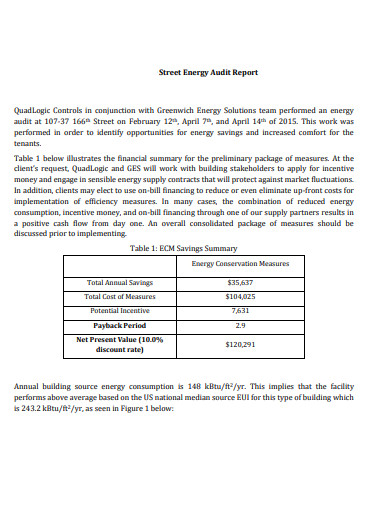 street energy audit report template