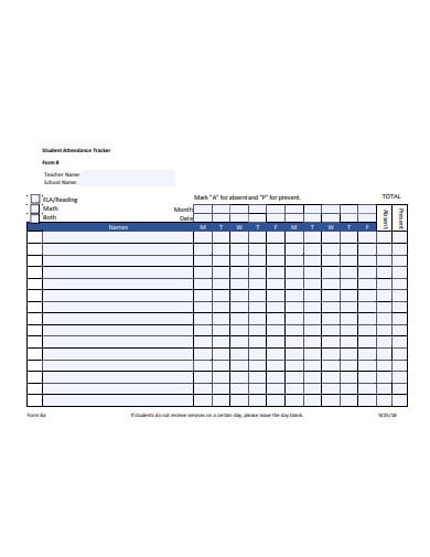 student attendance tracker form template
