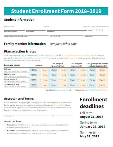 student enrollment form 2018–20