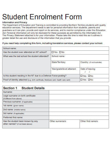 student enrollment form template