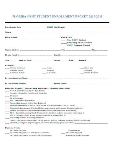 student enrollment form in doc