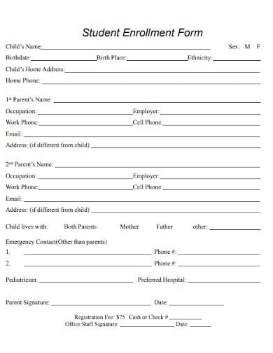 student enrollment form in pdf