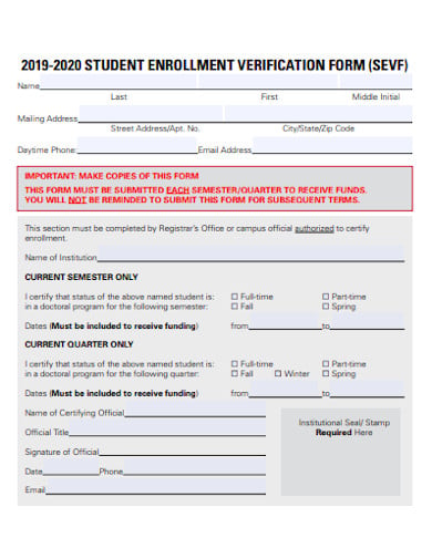 student enrollment verification form example