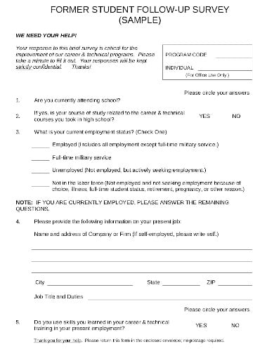 student follow up survey form template