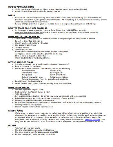 substitute teacher procedures lesson plan template