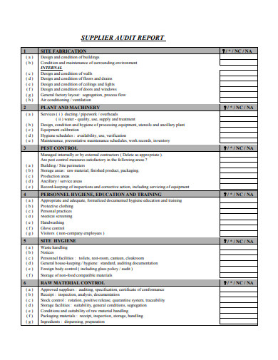 supplier vendor audit report form template