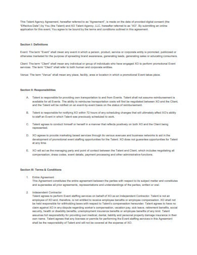 talent agency agreement template